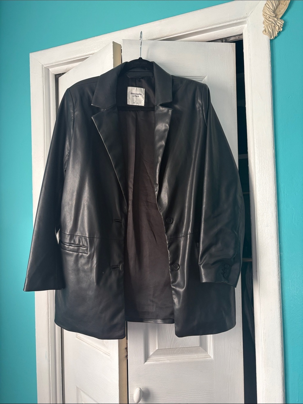 Abercrombie & Fitch Black Faux Leather Blazer Jacket